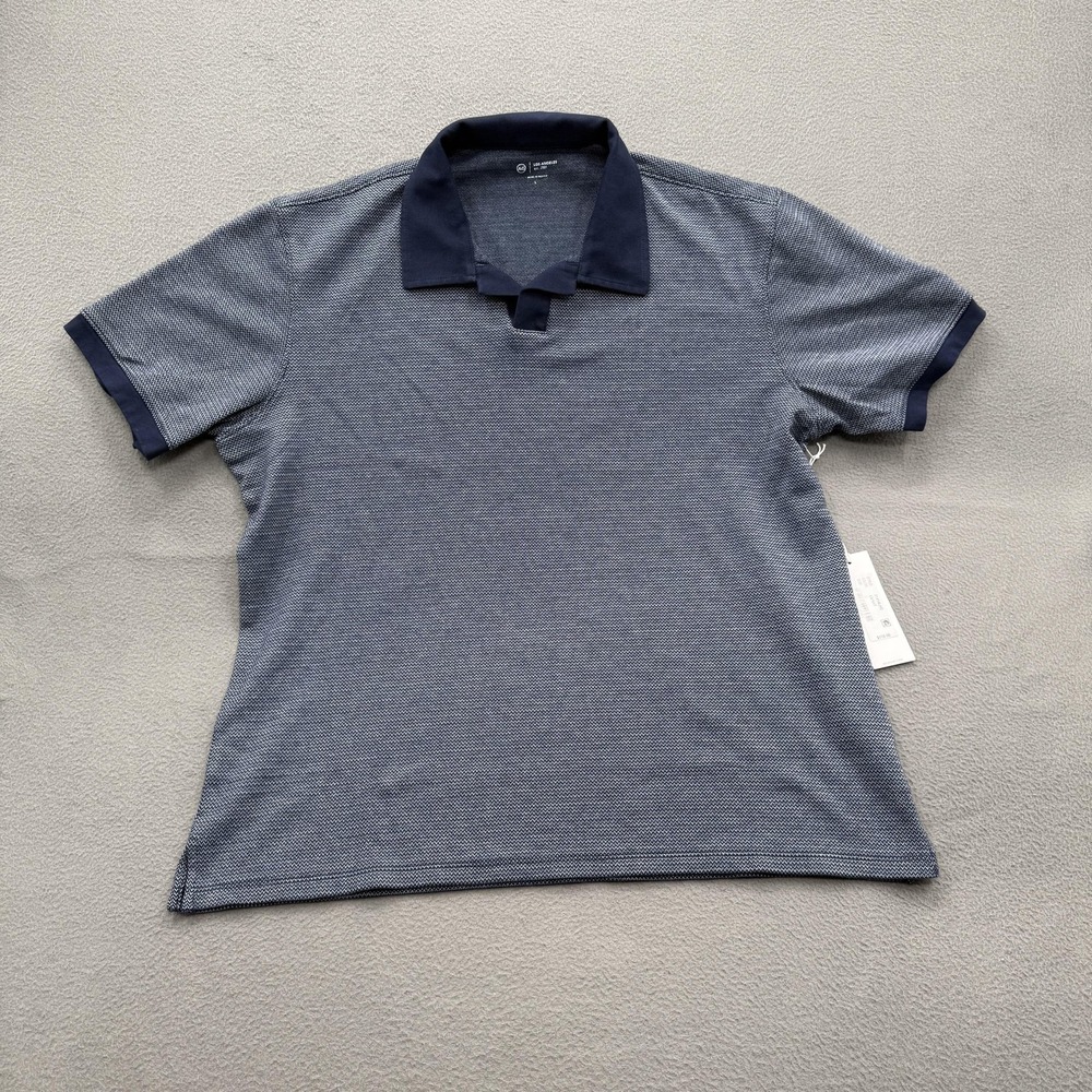 AG Polo Shirt Mens Large Blue Herringbone 100% Cotton Knit‎ Short Sleeve Casual